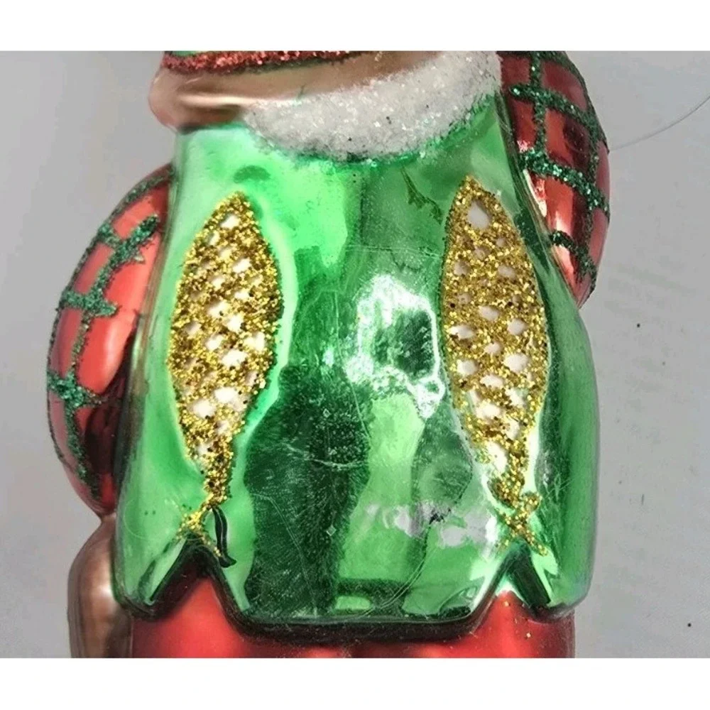VTG 1990's Holiday Time‎ Ornament Fisherman Fishing Santa Glass Hand Painted